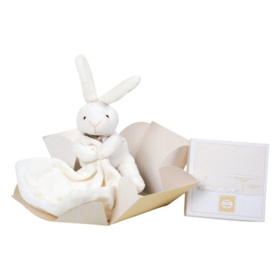 Doudou naturel : lapin mouchoir en boîte fleur  blanc Doudou Et Compagnie    272976